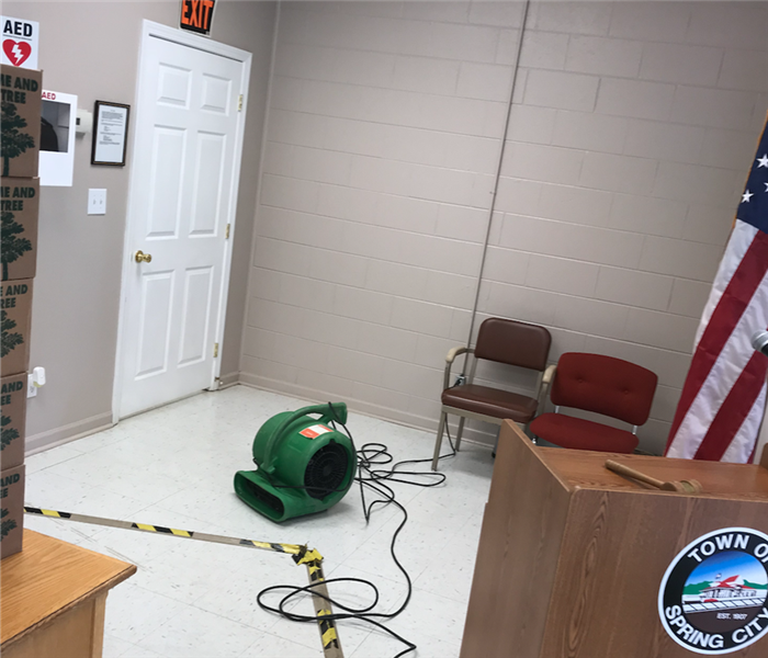 SERVPRO equipment sitting in floor of Spring City, Tennessee's courtroom.